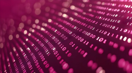abstract digital binary code background with pink glowing lights