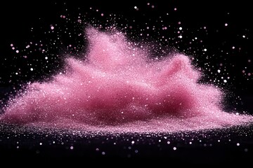 pink glitter exploding against a deep black background creating a striking contrast that captures attention and evokes feelings of glamour and celebration perfect for beauty and cosmetic themes
