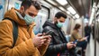 © Horsi - Man on the Train Using Phone While Wearing a Mask