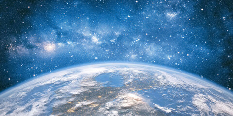 Canvas Print - 3d planet earth in space universe with shiny star dark blue technology science background with copy 