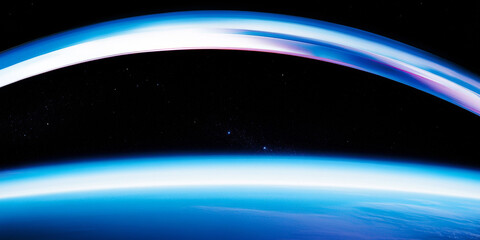 Canvas Print - 3d planet earth orbit abstract in space universe with shiny star dark blue technology science backgr