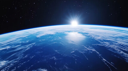 Wall Mural - 3d planet earth sunrise in space universe with shiny star white blue technology science background w