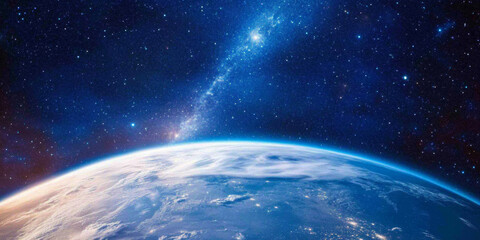 Wall Mural - 3d planet earth in space universe with shiny star dark blue technology science background with copy 