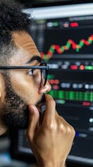 Wall Mural - Closeup of person analyzing financial data on screen with magnifying glass