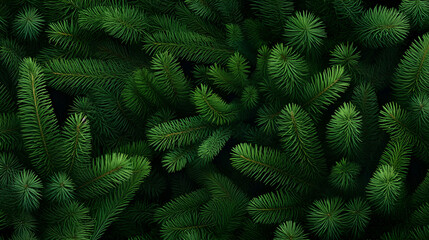 Wall Mural - fir branches green needle abstract background christmas texture. horizontal composition.
