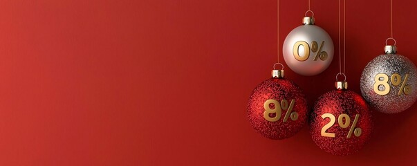 Festive holiday ornaments with gold numerals on a red background, ideal for seasonal decoration and celebration.