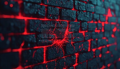 Poster - a close-up view of a dark brick wall with glowing red cracks, creating an intriguing and dramatic at