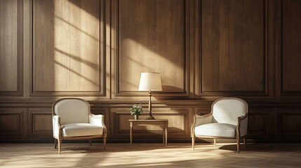 Elegant Living Room with Two Armchairs and Table Lamp