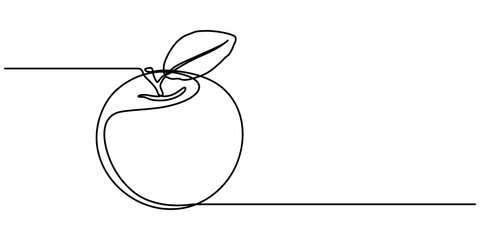 Continuous linear drawing of apple. One line drawing apple. Apple in one line style. Vector illustration. A simple continuous line drawing of an apple on a uniform white background, Continuous one