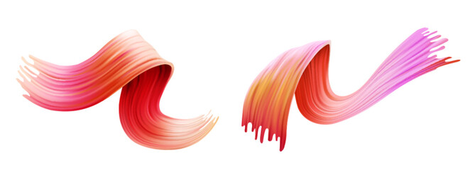 Wall Mural - color paint brush ribbons set isolated on white background. vector realistic illustration of pink, r
