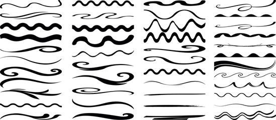 Wall Mural - wavy line vector set, abstract waves, decorative underline curves, and hand drawn swirl element for 