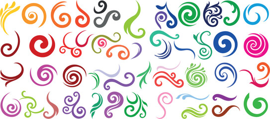 Wall Mural - colorful abstract swirls and curls vector set, featuring vibrant spiral, wave, and twirl designs. id