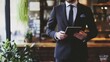 © phattharabodin - Businessman Holding Tablet in Modern Office Setting