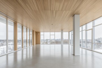 Wall Mural - Modern Office Space with Wood Ceiling and Large Windows