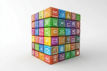 Colorful cube with app icons.