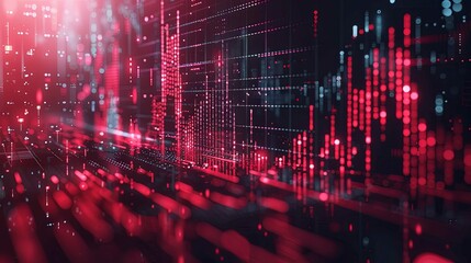 Abstract Digital Data Visualization with Red and Blue Glows