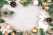 © Anna - Christmas Background with Fir Branches and Ornaments. Copy space for text.
