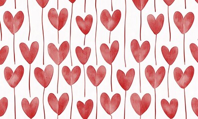 Wall Mural - A seamless pattern of red hearts with fine lines