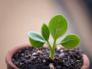 Poster - Small green plant is growing in a pot