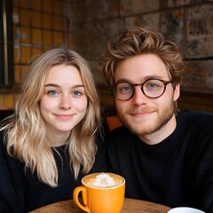 Wall Mural - Cozy coffee date with friends in a stylish café