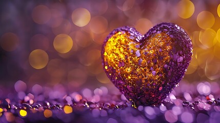Wall Mural - Item with a heart shaped purple backdrop with yellow and purple colors