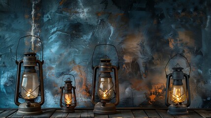 Wall Mural - Lanterns and lamps on a gritty navy background