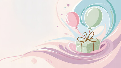 Wall Mural - A Balloon and a Gift: A simple heartwarming illustration of a balloon floating above wrapped gifts. Birthday. Celebration. 2