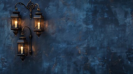Wall Mural - Lanterns and lamps on a gritty navy background