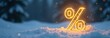 © Ольга Симонова - Neon glowing gold percentage sign on snow background outdoor, glitter and snowflakes. Winter sale and discounts, Black Friday, New Year, Christmas. banner, flyer with copy space.
