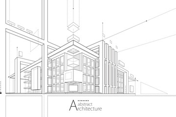 Aufkleber - 3D illustration Imagination Outline drawings of Abstract Modern Urban Buildings.