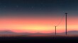 © KKC Studio - Serene Landscape with Power Poles Against a Vibrant Sunset Sky Featuring Soft Colors of Orange, Pink, and Blue with Stars in the Twilight Atmosphere