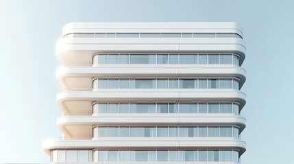 Canvas Print - A modern building with a sleek design featuring layered balconies and large windows.