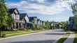 Residential development with suburban houses and landscaped surroundings