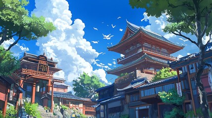 Wall Mural - Japanese Temple on a Hilltop