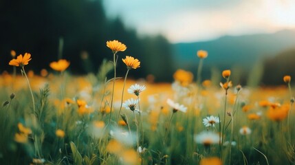 Wall Mural - Vibrant Wildflowers in a Scenic Field