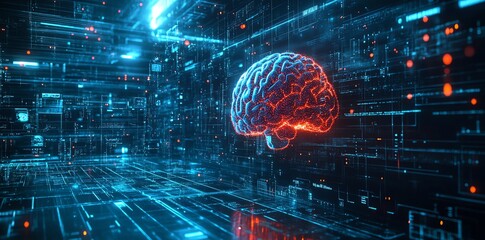Aufkleber - Digital brain in a futuristic network.
