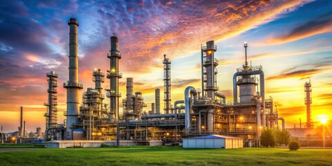 Wall Mural - Large oil refinery plant at sunrise on a clear day render, industrial, fuel, energy, production