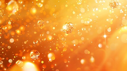 Wall Mural - Orange background with gold particles and diamonds