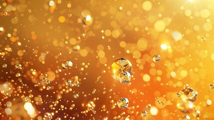 Wall Mural - Orange background with gold particles and diamonds