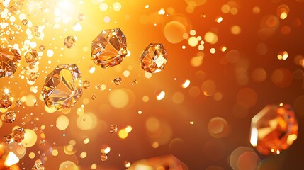 Wall Mural - Orange background with gold particles and diamonds
