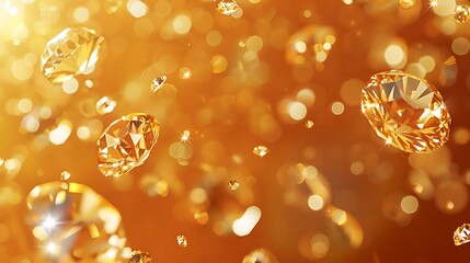Wall Mural - Orange background with gold particles and diamonds