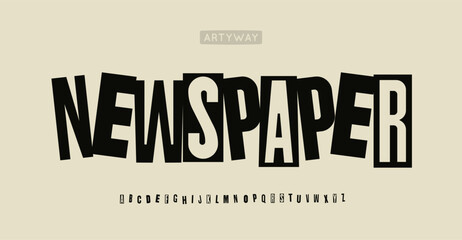 Poster - Newspaper collage alphabet, cutout newsletter font for unknow author text, ransom note, secretive headline, art dadaism logo. Creative blocky typography. Vector typeset.