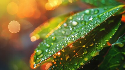 Wall Mural - Dew Drops on Green Leaves