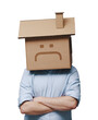 © stokkete - Sad man with cardboard house in place of his head