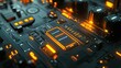 © Lilly - Close-up of a futuristic circuit board with glowing orange lights.