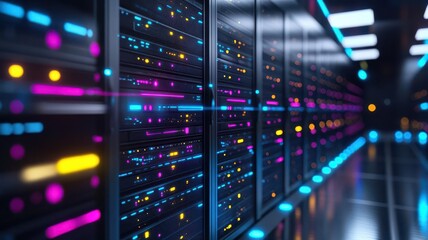 Wall Mural - professional conducting network test in modern server room, photorealistic focus on cybersecurity me
