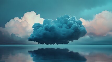 Canvas Print - A serene cloud floats above a calm water surface, reflecting soft hues of blue and pink.