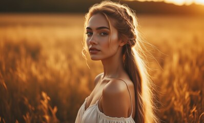 Portrait of a young woman in a field