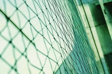 Abstract close-up of a green net with blurred background.