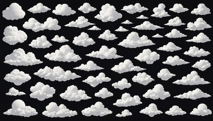 this is a collection of white clouds against a black background